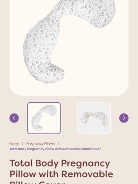Boppy Total Body Pregnancy Pillow in White with Gray Leaf Print
